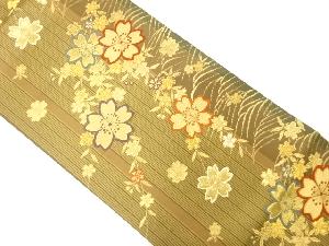 縞に枝垂れ桜模様織り出し　袋帯